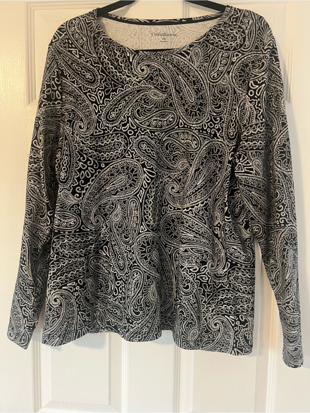 croft & barrow Black and White Paisley Crew Neck Sweater